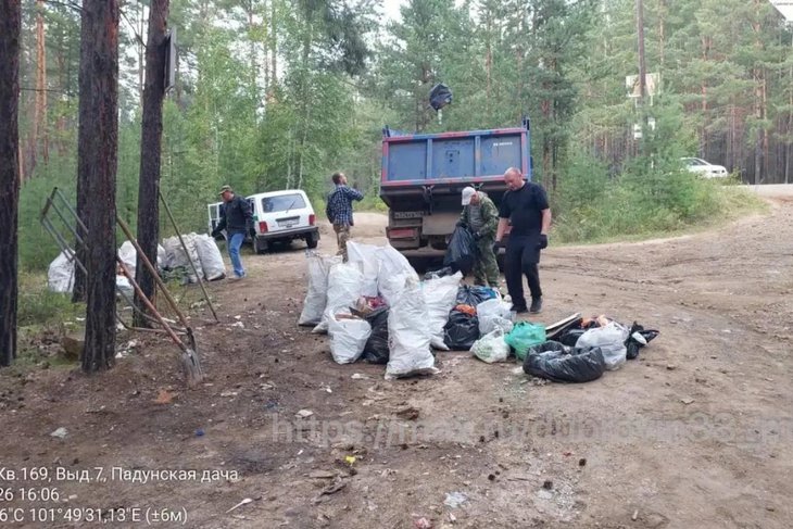 Уборка мусора. Фото из канала мэра Братска Александра Дубровина в «Макс»