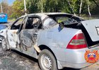 Сгоревший автомобиль. Скриншот видео Госавтоинспекции Иркутска