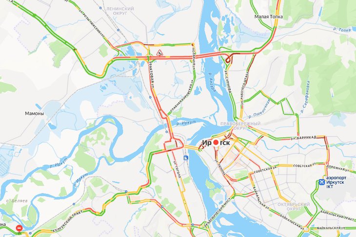 Пробки в Иркутске 30 октября. Скриншот с сервиса Яндекс.Карты
