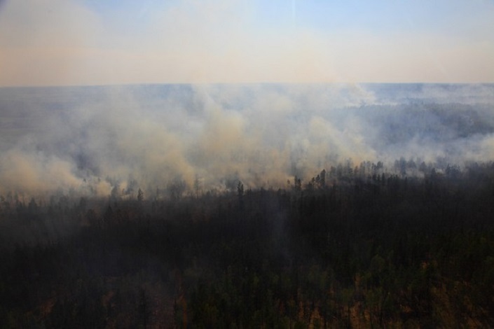 Лесные пожары: вид с вертолета. Фото пресс-службы правительства Иркутской области