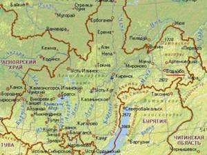 Иркутская область и Бурятия на карте. Изображение с сайта www.bodaibogold.ru
