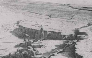 Трещины после Гоби-Алтайского землетрясения 1957 г., которое ощущалось и в Иркутске. Сила в эпицентре - 11 баллов.