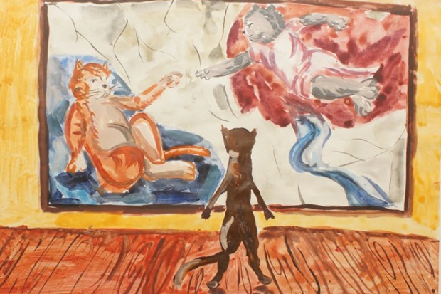 Рисунок Александры Серебрениковой с выставки «Культурный кот». Фото с сайта vk.com/museum.irkutsk